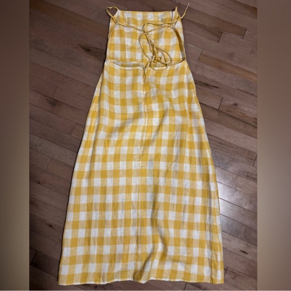 Reformation Nia Linen Midi Dress Open Back Yellow Dandelion Check Gingham - Picture 8 of 13